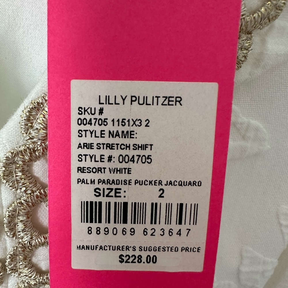 Lilly Pulitzer. White and gold embroidered NWT dress. Size 2 - Picture 2 of 6
